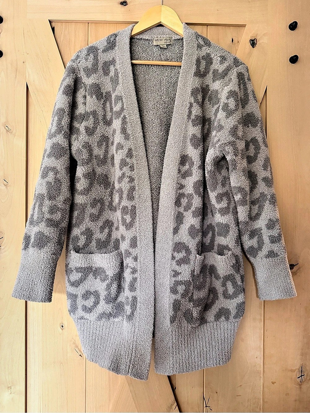 Barefoot Dreams CozyChic Leopard Cardigan Gray Large